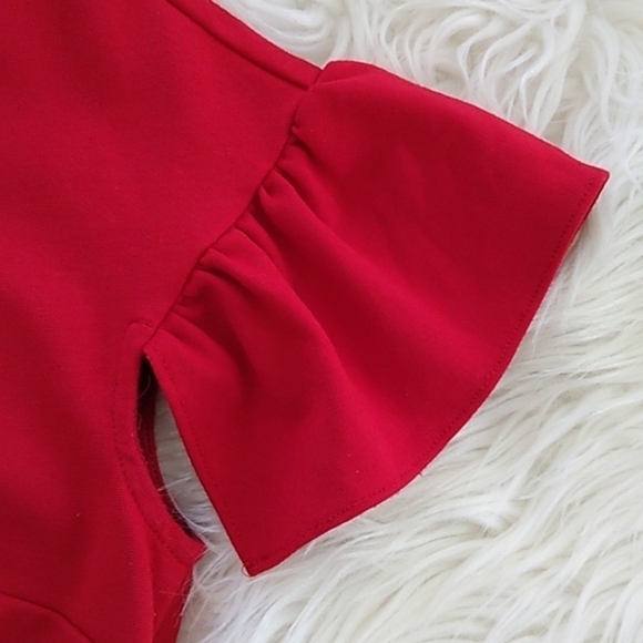 MINAN WONG Red Flutter Sleeve Crop Top - XS - Picture 5 of 13